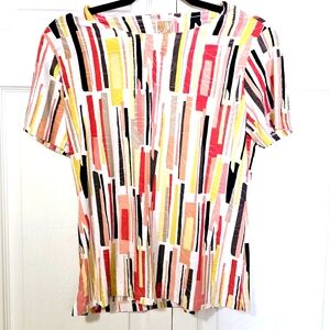 JM Women's Size Medium Petite Colorful Scoop Short Sleeve Stretchy Tunic/Shirt